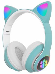 אוזניות חתול אלחוטיות BT עם סאונד באיכות HD, אורות וטעינה - ירוק