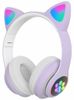 אוזניות חתול אלחוטיות BT עם סאונד באיכות HD, אורות וטעינה - סגול