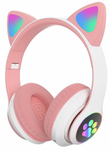 אוזניות חתול אלחוטיות BT עם סאונד באיכות HD, אורות וטעינה - ורוד