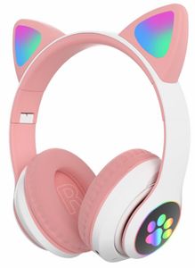 אוזניות חתול אלחוטיות BT עם סאונד באיכות HD, אורות וטעינה - ורוד