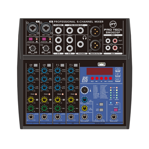 מיקסר 2 מונו 2 סטריאו עם PROTECH BM06DSP REC/USB/BT