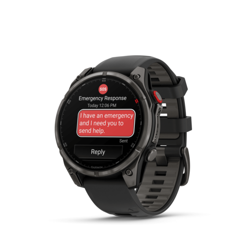 שעון חכם Garmin Fenix 8 Pro AMOLED Sapphire 47mm טיטניום DLC אפור קרבון עם רצועת סיליקון בצבע שחור / אפור חלוקי נחל