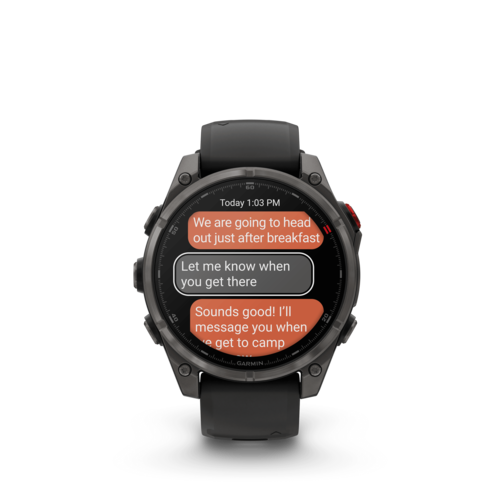 שעון חכם Garmin Fenix 8 Pro AMOLED Sapphire 47mm טיטניום DLC אפור קרבון עם רצועת סיליקון בצבע שחור / אפור חלוקי נחל