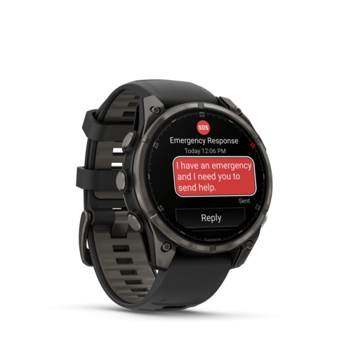 שעון חכם Garmin Fenix 8 Pro AMOLED Sapphire 47mm טיטניום DLC אפור קרבון עם רצועת סיליקון בצבע שחור / אפור חלוקי נחל