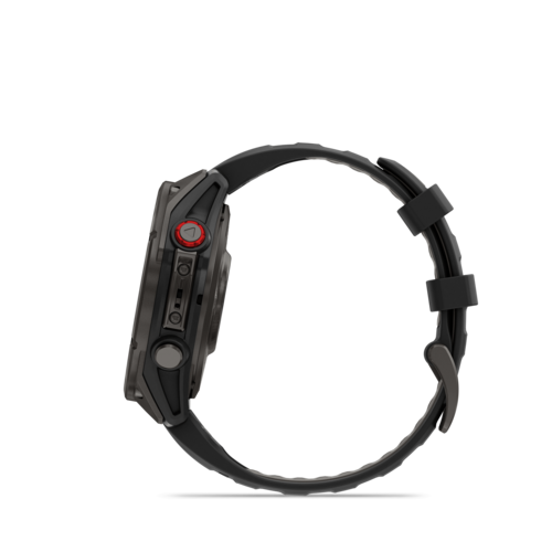 שעון חכם Garmin Fenix 8 Pro AMOLED Sapphire 47mm טיטניום DLC אפור קרבון עם רצועת סיליקון בצבע שחור / אפור חלוקי נחל