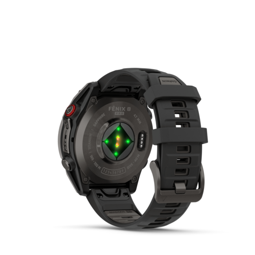 שעון חכם Garmin Fenix 8 Pro AMOLED Sapphire 47mm טיטניום DLC אפור קרבון עם רצועת סיליקון בצבע שחור / אפור חלוקי נחל