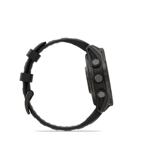 שעון חכם Garmin Fenix 8 Pro AMOLED Sapphire 47mm טיטניום DLC אפור קרבון עם רצועת סיליקון בצבע שחור / אפור חלוקי נחל