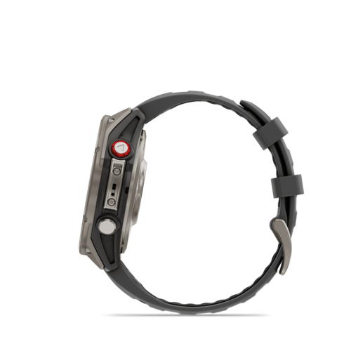 שעון חכם Garmin Fenix 8 Pro AMOLED Sapphire 47mm טיטניום DLC אפור קרבון עם רצועת סיליקון בצבע שחור / אפור חלוקי נחל