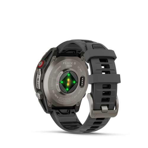 שעון חכם Garmin Fenix 8 Pro AMOLED Sapphire 47mm טיטניום DLC אפור קרבון עם רצועת סיליקון בצבע שחור / אפור חלוקי נחל