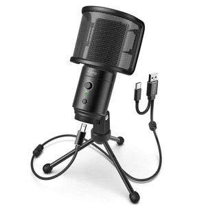 מיקרופון קונדנסר שולחני בחיבור USB עם יציאת אוזניות ופופ פילטר FIFINE K683A