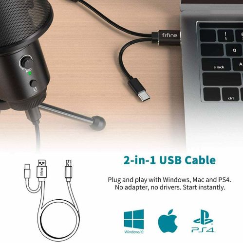 מיקרופון קונדנסר שולחני בחיבור USB עם יציאת אוזניות ופופ פילטר FIFINE K683A