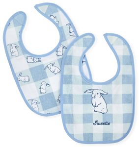 זוג סינרים לתינוק עשויים בד מגבת עם ציפוי פנימי מונע רטיבות - ארנבונים