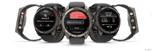 שעון חכם Garmin Fenix 8 Pro AMOLED Sapphire 47mm טיטניום DLC אפור קרבון עם רצועת סיליקון בצבע שחור / אפור חלוקי נחל
