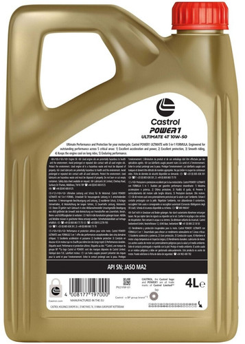 שמן מנוע Castrol POWER1 ULTIMATE 4T 10W50 4L