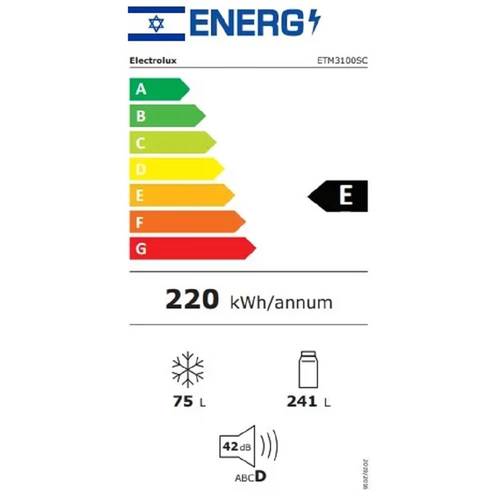 מקרר מקפיא עליון 316 ליטר Electrolux ETM3100SC Arctic Silver כסוף