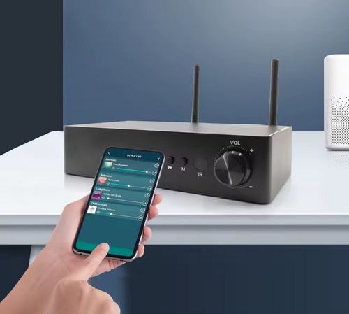 מגבר סטריאו קטן מימדים חכם מבית SOUNDSMART דגם דגם Wa60 + זוג רמקולים לתנאי חוץ מבית OMEGA AUDIO דגם AW525 