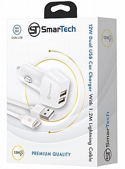 מטען רכב 12W עם כבל Lightning למכשירי אפל - דגם STCC12W-DO מבית SmarTech