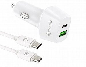מטען רכב PD+USB 30W עם כבל טייפ-סי לטייפ-סי - דגם STCC30W מבית SmarTech - טעינה מהירה ובטוחה בדרכים