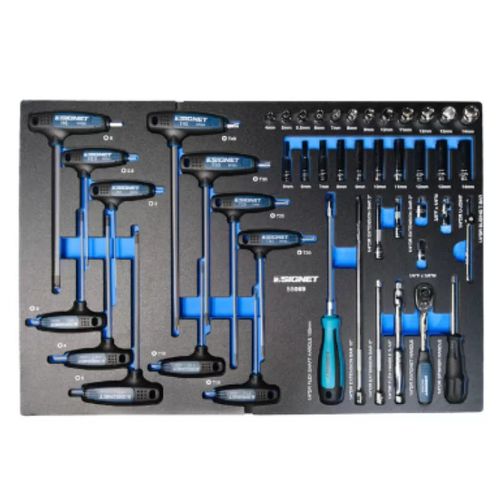 עגלת עבודה 7 מגירות + 5 מגשים 201 חלקים SIGNET 054602 צבע כחול בהיר סיגנט