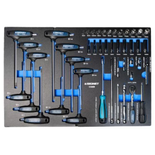 עגלת עבודה 7 מגירות + 5 מגשים 201 חלקים SIGNET 054602 צבע כחול בהיר סיגנט