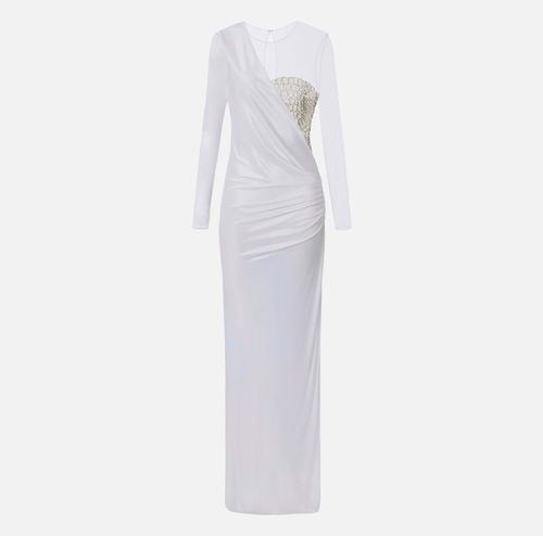 Red Carpet tulle and jersey dress with crocodile-effect embroideries