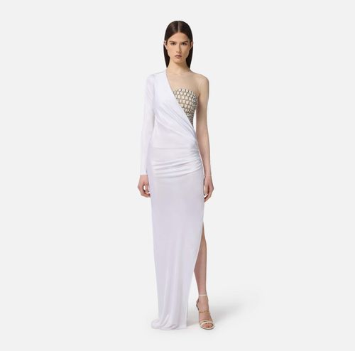 Red Carpet tulle and jersey dress with crocodile-effect embroideries