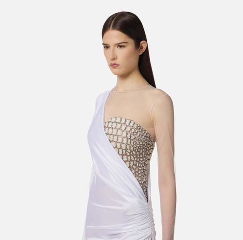 Red Carpet tulle and jersey dress with crocodile-effect embroideries