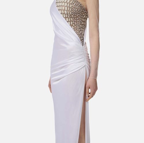 Red Carpet tulle and jersey dress with crocodile-effect embroideries