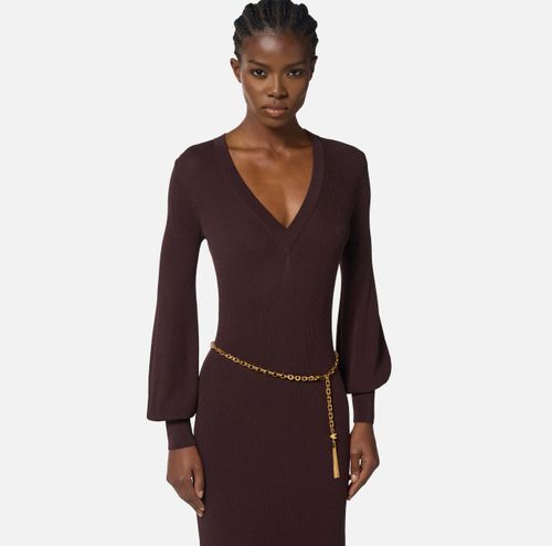 Viscose and silk knit dress with belt