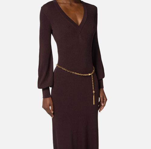 Viscose and silk knit dress with belt
