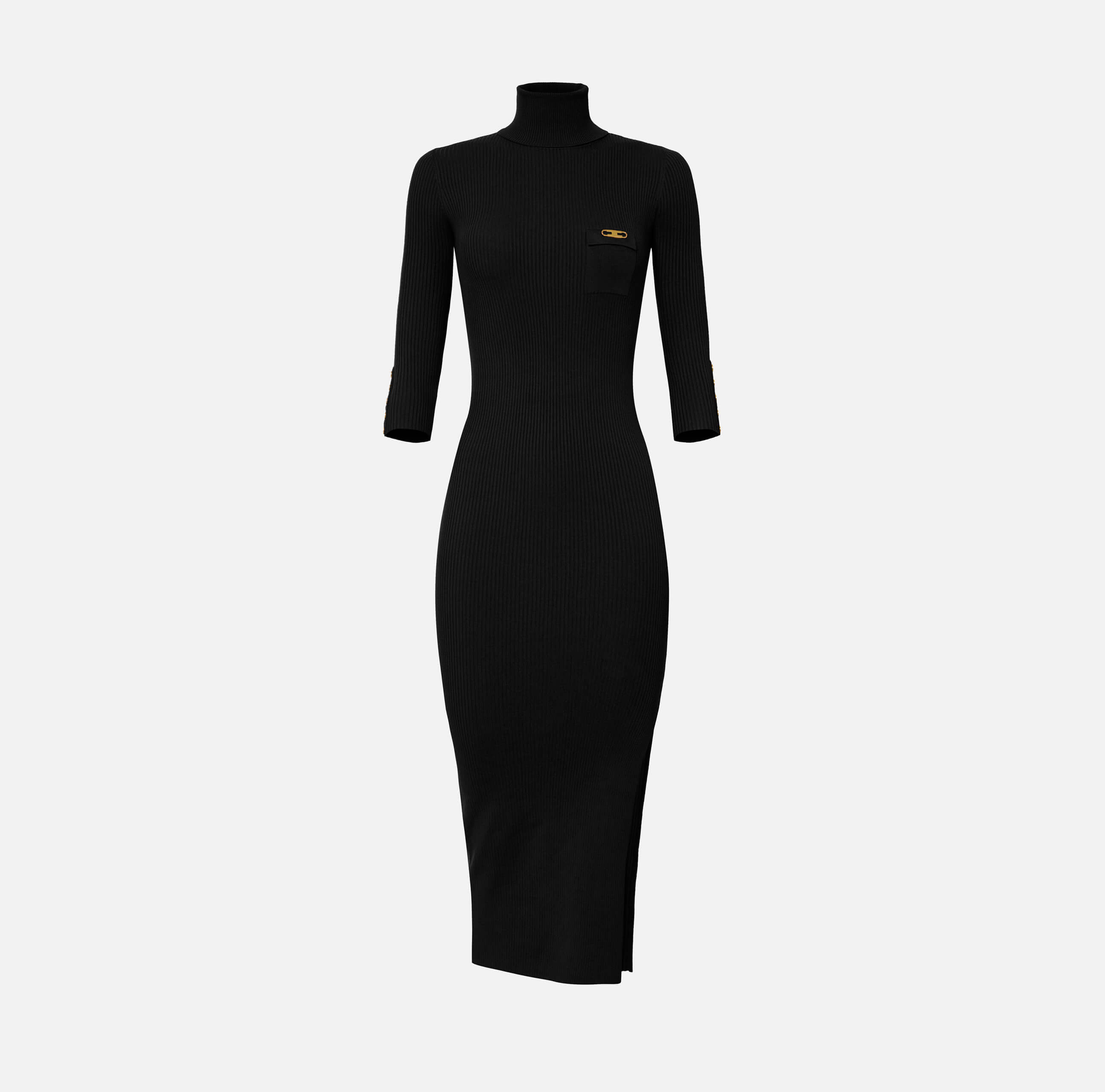 Dress in ribbed knit fabric with breast pocket