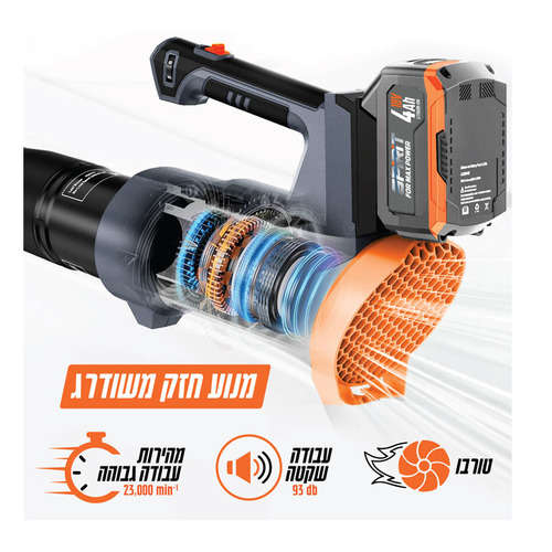 מפוח עלים נטען 180W 18V סוללה 2Ah 