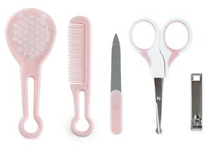 סט מניקור וטיפול בשיער לתינוק 5 חלקים בנרתיק פלסטיק - ורוד