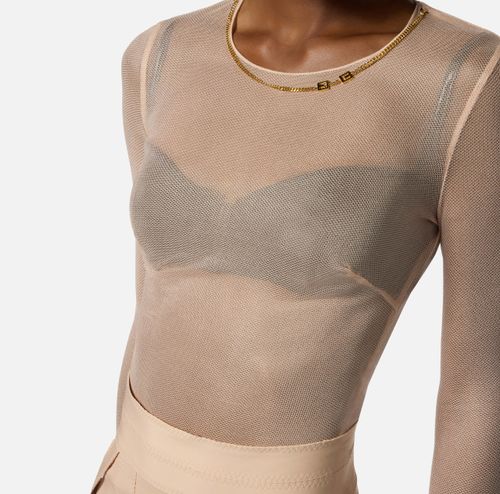 Bodysuit in tulle fabric with necklace