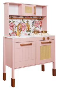מטבח משחק לילדים עם כיריים חשמליים וברז מוציא מים - אגם ורוד