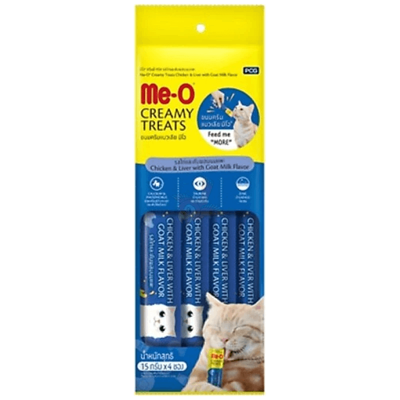 מיאו Me-o שלוקים לחתול עוף וכבד בחלב עזים 60 גרם