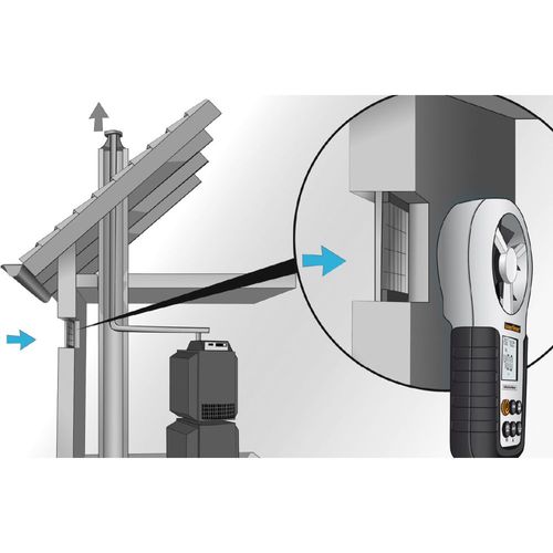 מד זרימת אוויר מקצועי LASERLINER AirflowTest-Master 082.140A - מכשיר מדידה דיגיטלי עם מדחף גדול, צג מואר וחיישנים מובנים למדידת זרימת אוויר, טמפרטורה ולחות במערכות מיזוג אוויר ואוורור
