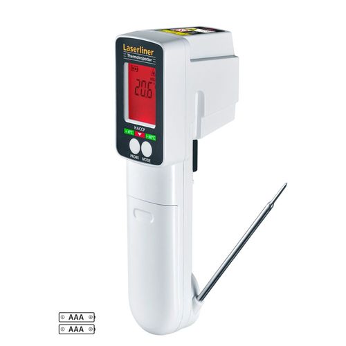 מד טמפרטורה מקצועי LASERLINER ThermoInspector 082.037A - מכשיר דו-חיישני עם דוקרן נשלף וחיישן אינפרא אדום לבקרת טמפרטורה בתעשיית המזון