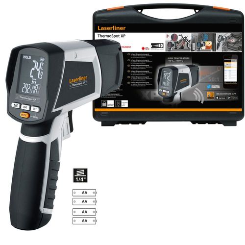 מד חום אינפרא-אדום LASERLINER ThermoSpot XP 082.043A - מכשיר מקצועי עם לייזר 8 נקודות ותצוגה צבעונית למדידות טמפרטורה ללא מגע
