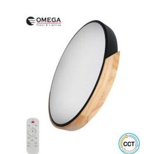 צמוד תקרה VEGAS קוטר 600 100W שחור/עץ כולל שלט Omega