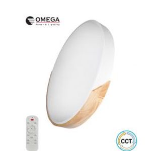 צמוד תקרה VEGAS קוטר 600 100W לבן/עץ כולל שלט Omega