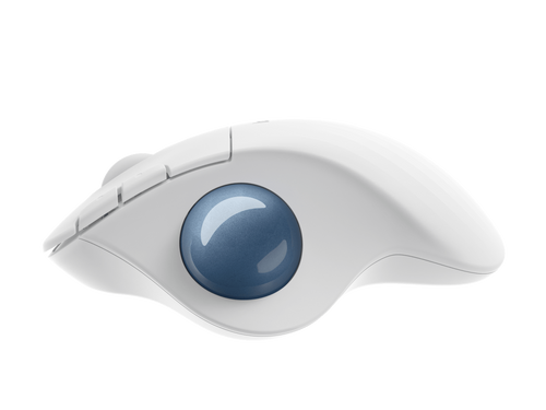 עכבר אלחוטי בצבע לבן עם כדור עקיבה בעל צורה ארגונומית דגם Ergo M575 מבית Logitech לוגיטק 91000-587-00