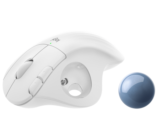 עכבר אלחוטי בצבע לבן עם כדור עקיבה בעל צורה ארגונומית דגם Ergo M575 מבית Logitech לוגיטק 91000-587-00