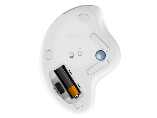 עכבר אלחוטי בצבע לבן עם כדור עקיבה בעל צורה ארגונומית דגם Ergo M575 מבית Logitech לוגיטק 91000-587-00