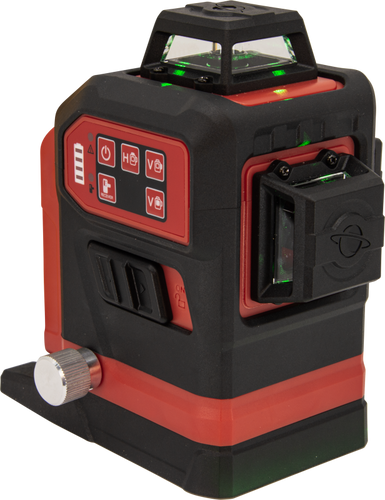 לייזר 3D FUTECH MULTICROSS 036.3DG - מכשיר פילוס מקצועי עם קווים ירוקים ומתאמי סוללות 18V לעבודות מדידה ובנייה מדויקות