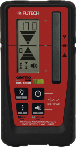 לוכד קרן FUTECH QUATTRO MM M.150.40 - מכשיר מילימטרי עם צג LCD מואר ונוריות LED צבעוניות לזיהוי לייזר אדום וירוק