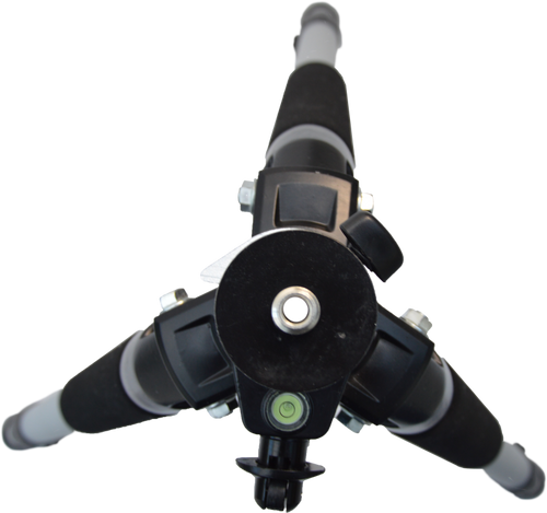 חצובה מקצועית FUTECH TRIPOD MEDIUM DUTY 300CM עם חיבור 5/8 אינץ' - מבט על רקע לבן המציג רגליים מתכווננות וראש קבוע למדידות מקצועיות