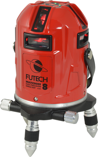 מאזנת לייזר FUTECH MC8 HPSD RED דגם 040.08 - מכשיר מדידה מקצועי עם 8 קווים אדומים ונקודות סימון מודגשות לעבודות בנייה מדויקות
