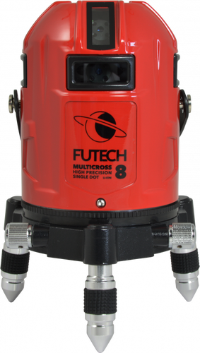 מאזנת לייזר FUTECH MC8 HPSD RED דגם 040.08 - מכשיר מדידה מקצועי עם 8 קווים אדומים ונקודות סימון מודגשות לעבודות בנייה מדויקות