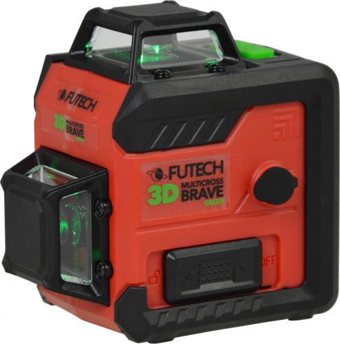 לייזר קווים 3D ירוק FUTECH MC 3D BRAVE GREEN דגם 027.3DG-S - מכשיר קומפקט עם פריזמה תלת מימדית לקווים אופקיים ואנכיים מדויקים